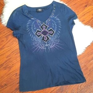 Harley Davidson Cutout Vneck ShortSleeve Fitted Tshirt